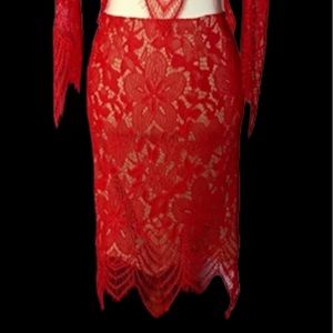 ANGL Floral Web Bodycon Lace Skirt Medium